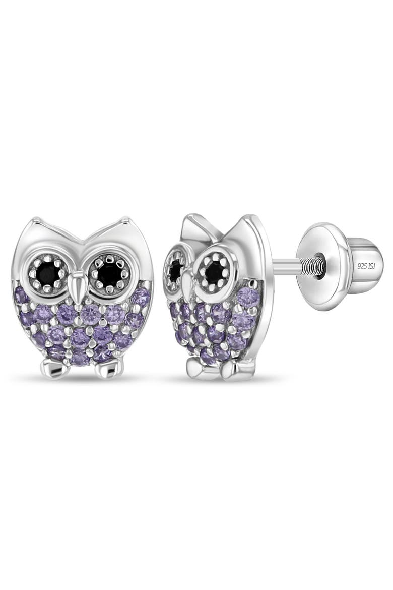Hoot Cubic Zirconia Owl Earrings, Main, color, Purple