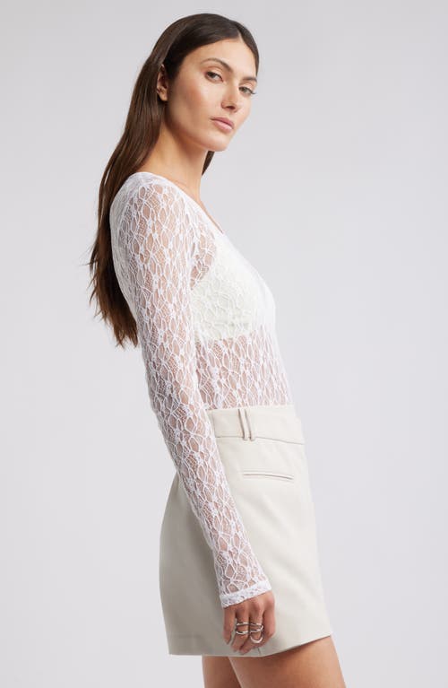Open Edit Sheer Lace Top In White