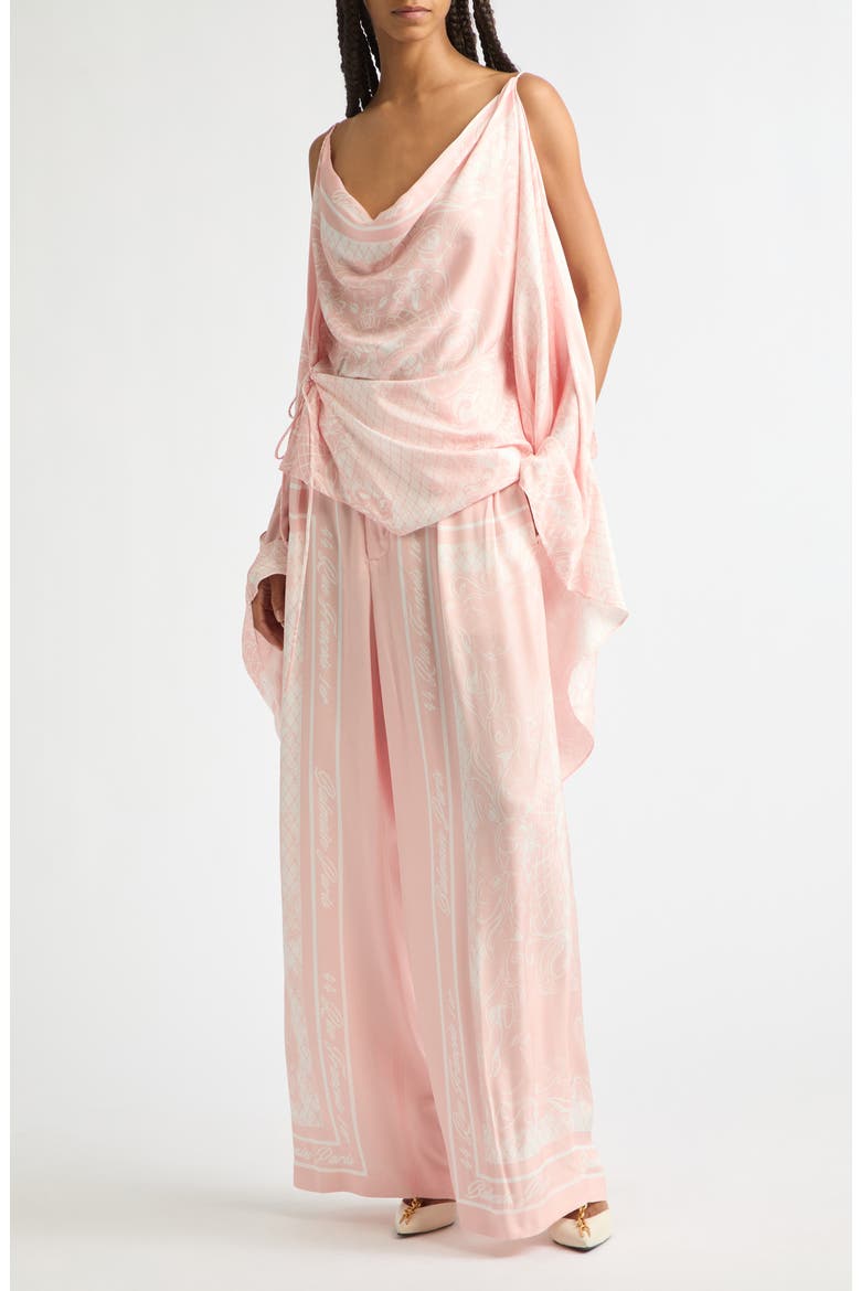 Foulard Print Open Shoulder Top, Alternate, color, OJD PINK/ WHITE
