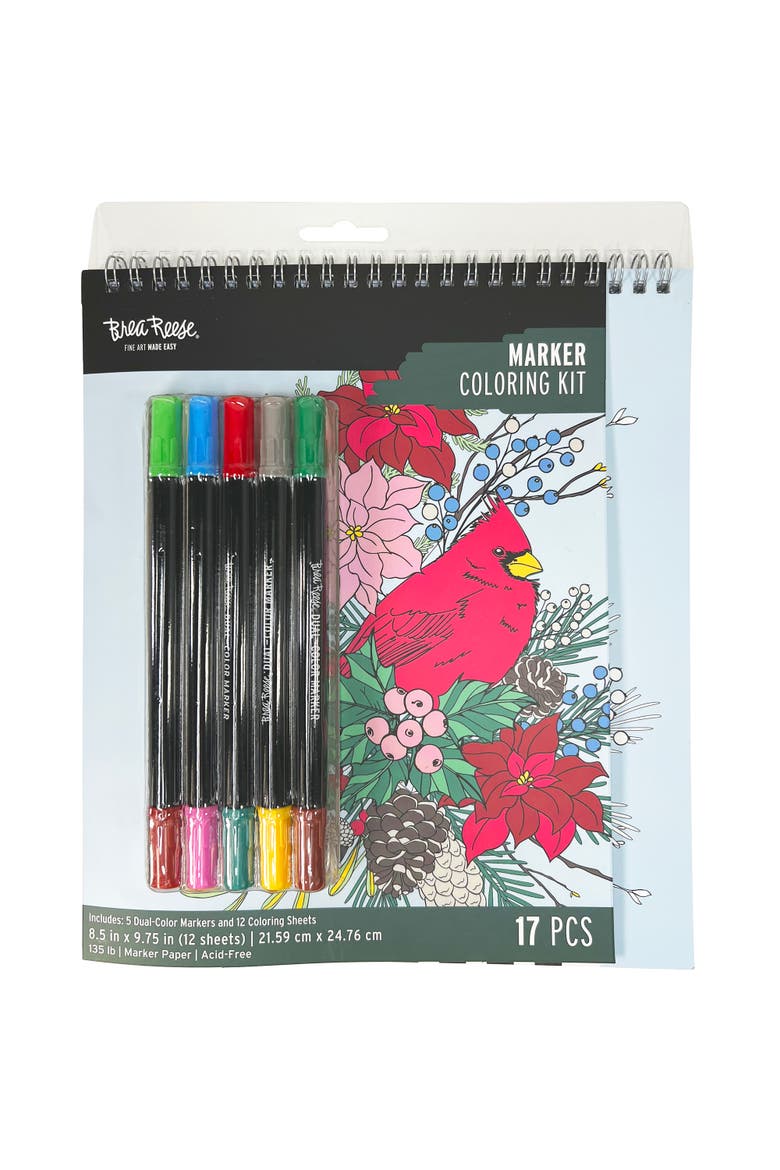 Marker Coloring Kit, Cardinal, 5 Dual Sided Markers, Adult Craft, Main, color, Multicolored