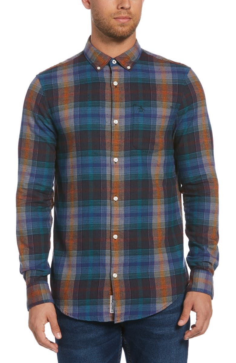 Original Penguin Plaid Flannel Button-Down Shirt, Main, color, 