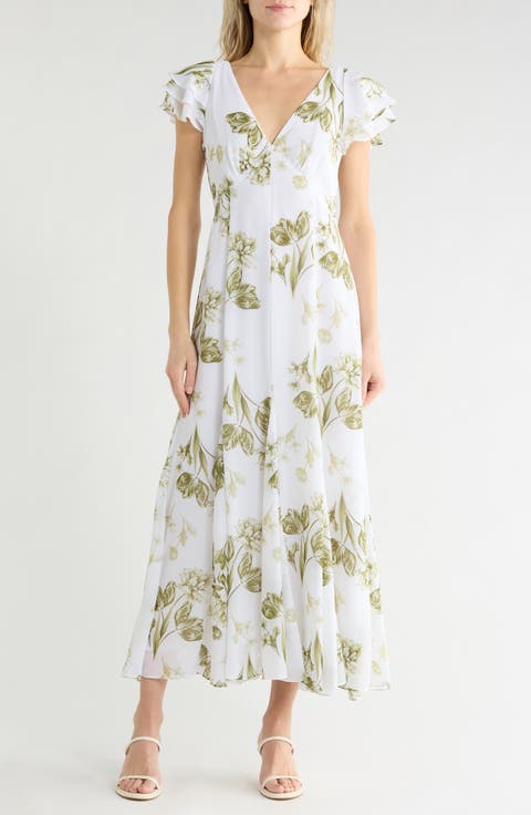 Flutter Sleeve Godet Dress