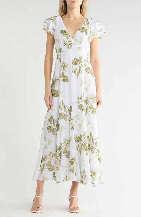 1.STATE Flutter Sleeve Godet Dress