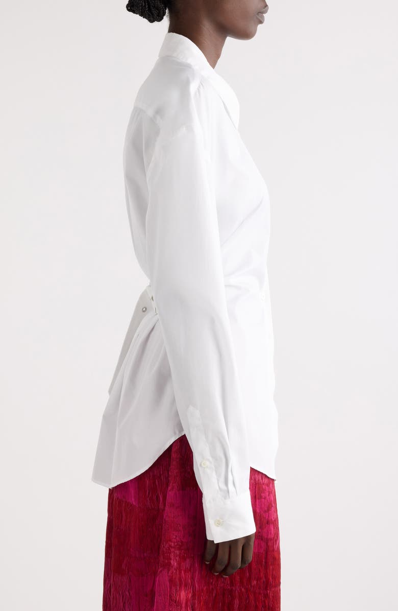 Dries Van Noten Pleated Belted Cotton Button-Up Shirt, Alternate, color, White