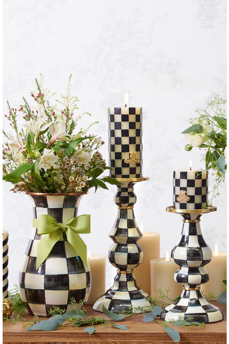 Courtly Check Large Pillar Candleholder, Alternate, color, BLACK/ WHITE