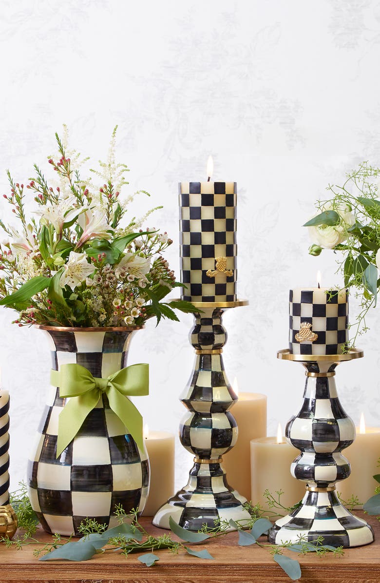 MACKENZIE CHILDS Courtly Check Large Pillar Candleholder, Alternate, color, Black/ White