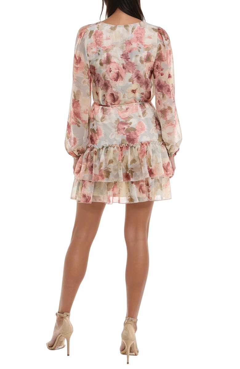 Socialite Tiered V-Neck Minidress, Alternate, color, Mauve Floral