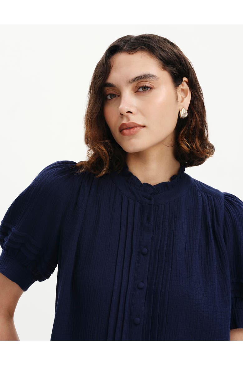 Teagan Cotton Cheesecloth Pintuck Blouse, Alternate, color, Navy