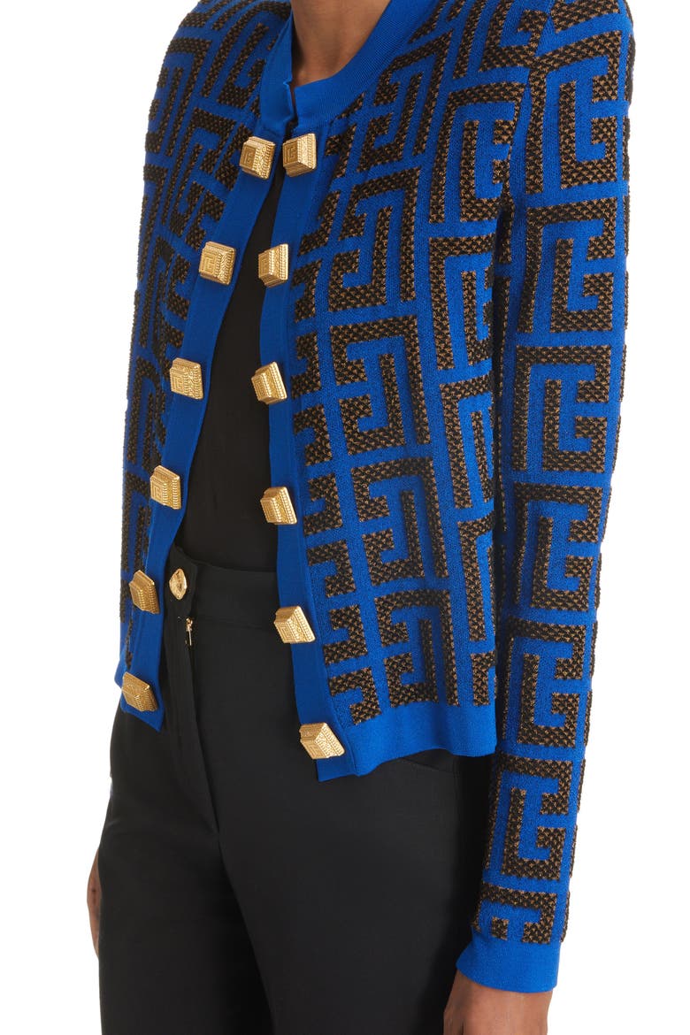 Pharaon Metallic Monogram Jacquard Sweater Jacket, Alternate, color, ELECTRIC BLUE/ BLACK/