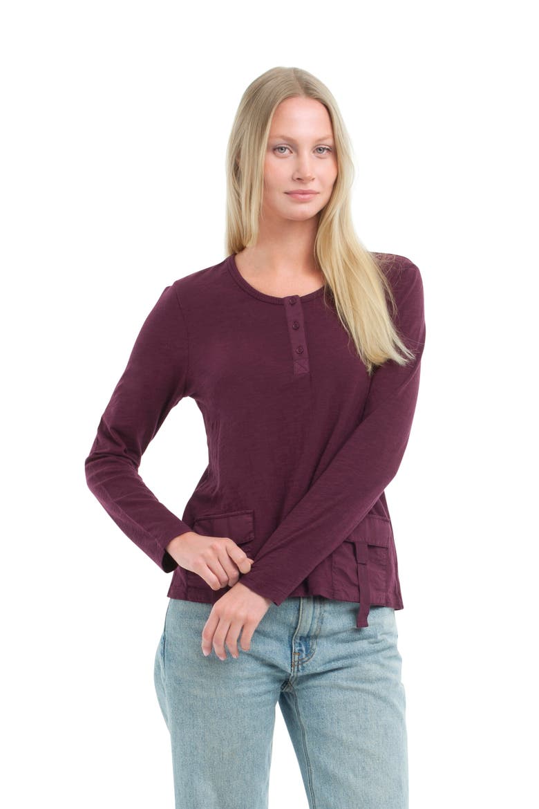 U-Neck Button Placket Tee, Alternate, color, Dark Fig