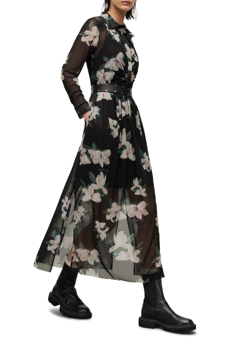 Kelda Alessandra Long Sleeve Mesh Shirtdress, Alternate, color, BLACK