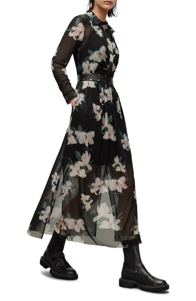 AllSaints Kelda Alessandra Long Sleeve Mesh Shirtdress, Alternate, color, 