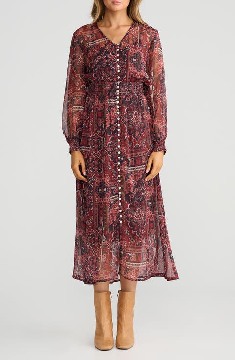 Halcyon Tile Print Long Sleeve Dress