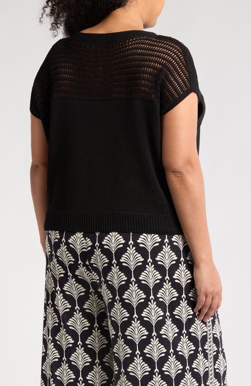 Max Studio Open Weave Dolman Sweater In Black