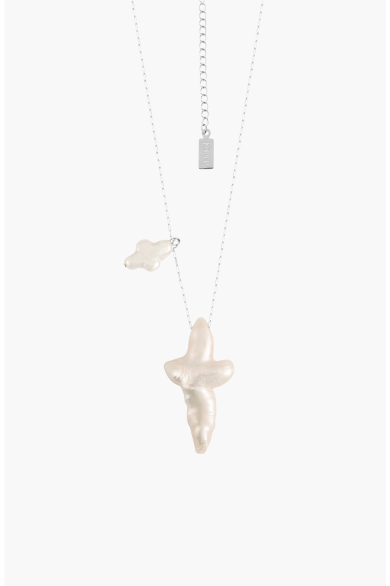 Grace Double Cross Necklace, Main, color, White Silver