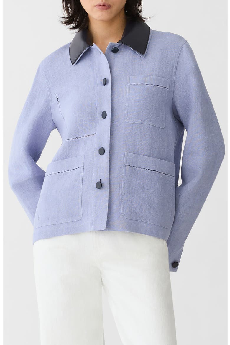 Linen Blend Canvas Jacket with Detachable Leather Collar, Main, color, CATMINT