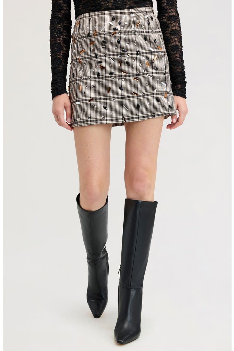 Embellished Plaid Miniskirt, Main, color, BLACK AND WHITE PLAID