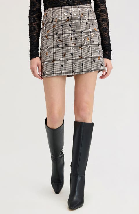 Embellished Plaid Miniskirt