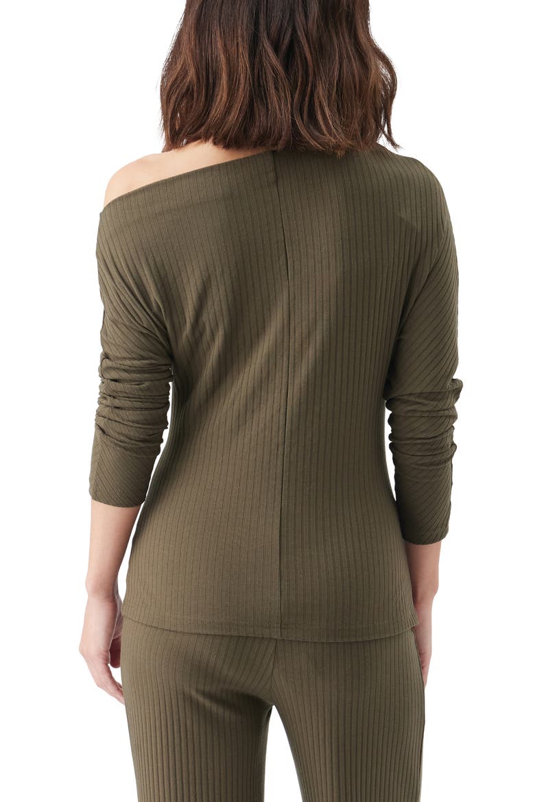 Off-Shoulder Rib Top, Alternate, color, Khaki