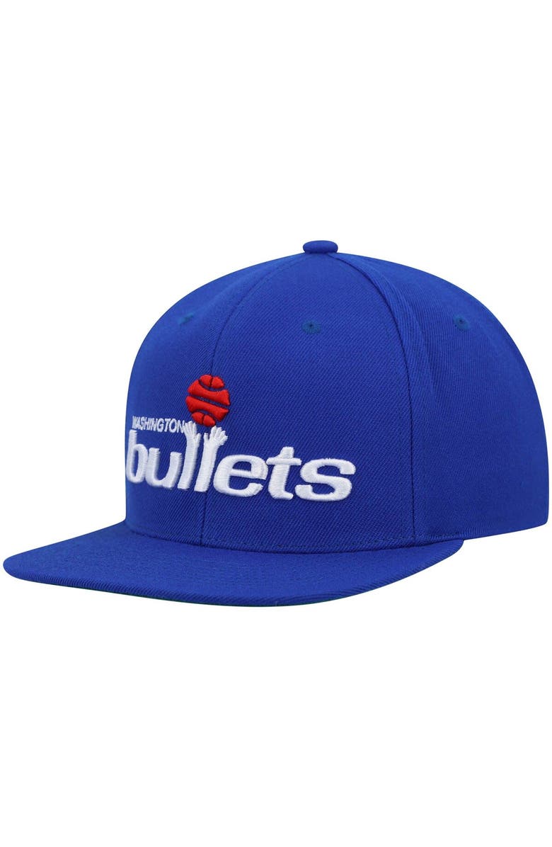 Mitchell & Ness Men's Mitchell & Ness Blue Washington Bullets Hardwood Classics Team Ground 2.0 Snapback Hat, Main, color, 