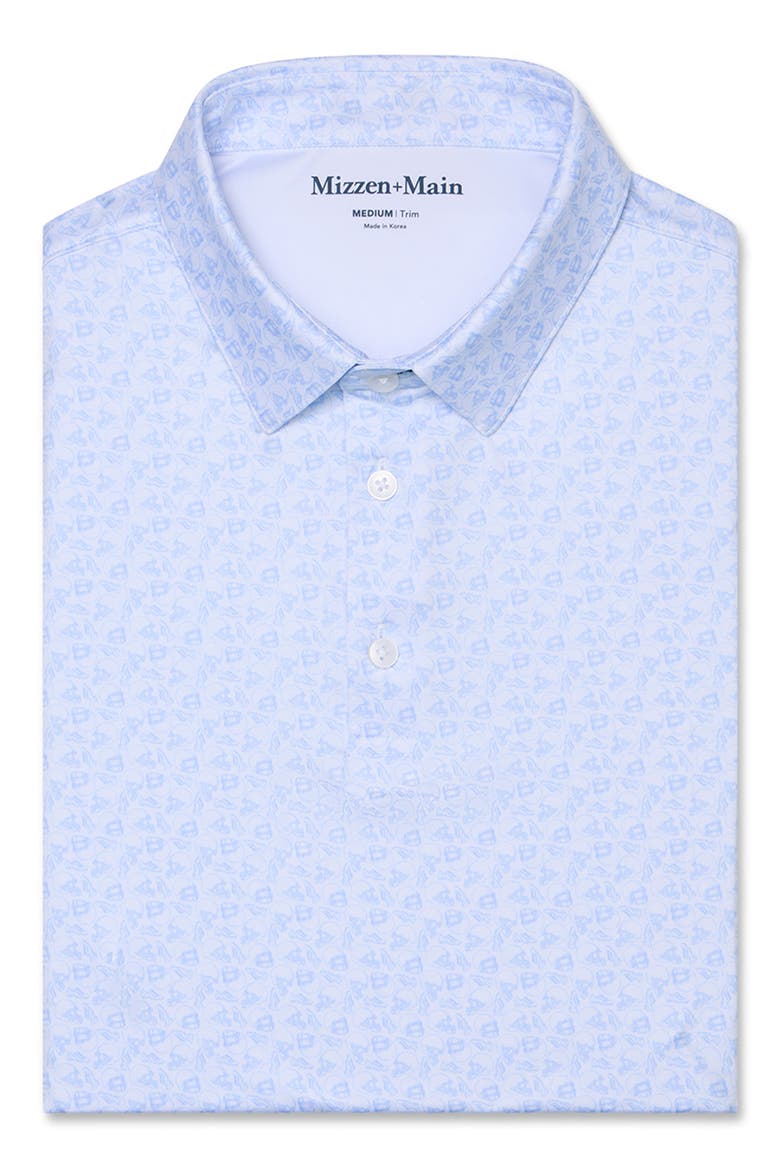 Halyard Trim Fit Short Sleeve Performance Button-Up Shirt, Alternate, color, CLOUD BLUE SUNDAY SCRIMMAGE