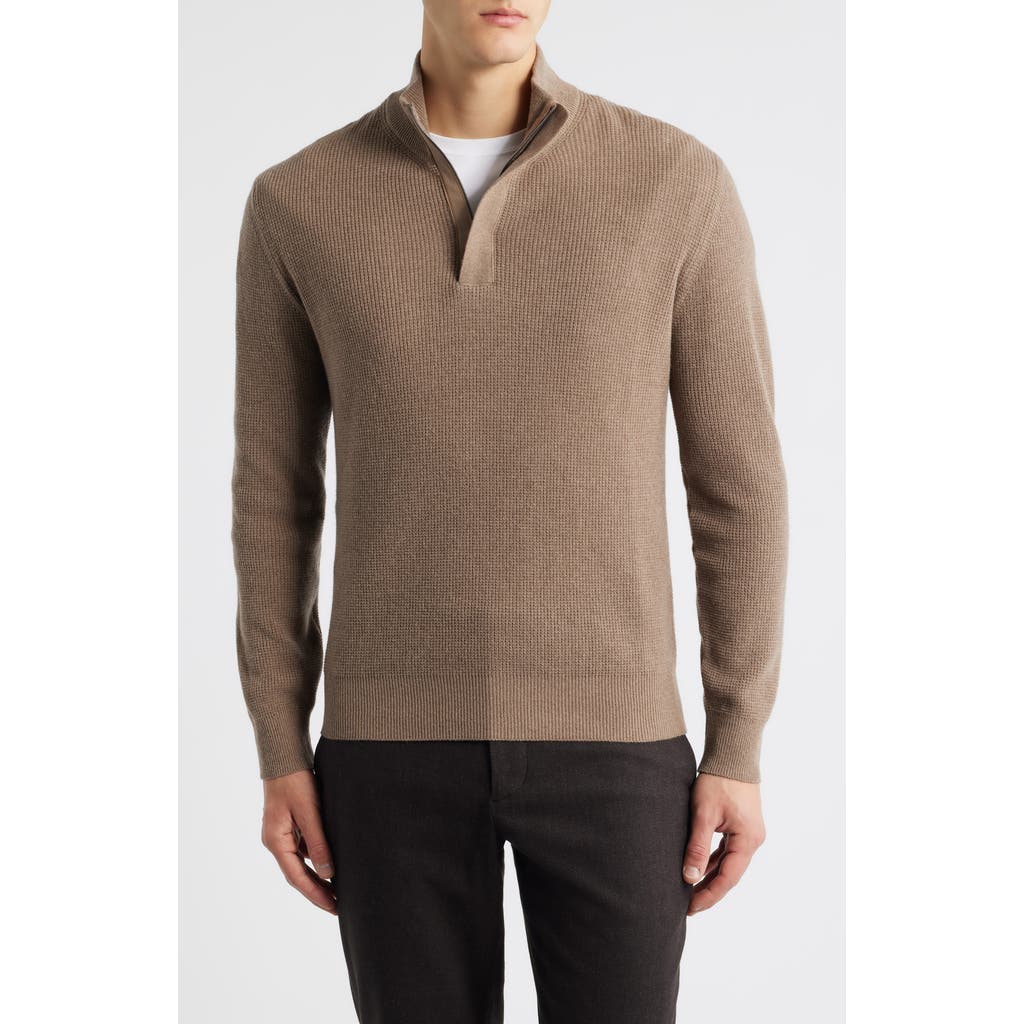 Canali Quarter Zip Wool & Cashmere Blend Sweater In Brown
