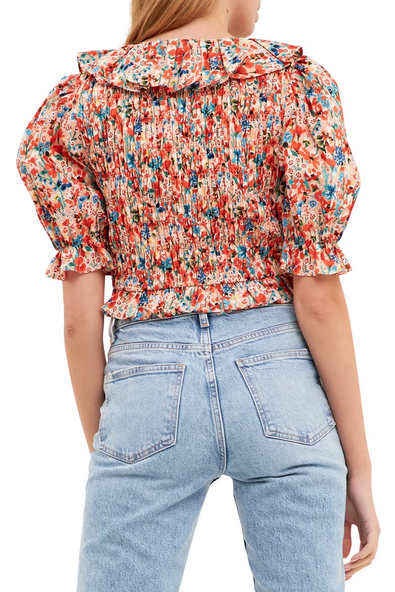 Floral Smocked Ruffle Cotton Top, Alternate, color, PEACH MULTI