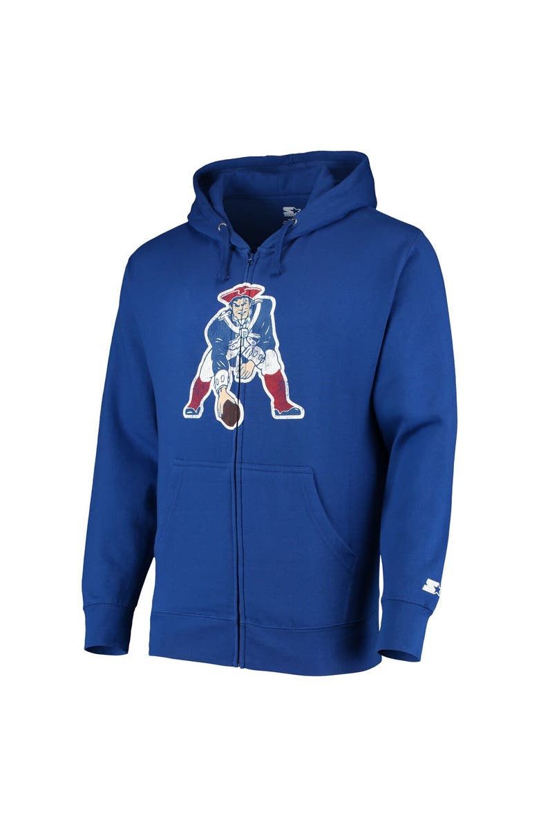 STARTER Men's Starter Royal New England Patriots Throwback Logo Full-Zip Hoodie, Alternate, color,