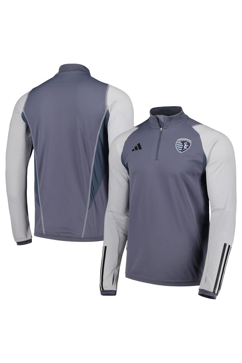 Men's adidas Gray Sporting Kansas City 2024 On-Field AEROREADY Quarter-Zip Training Top, Main, color, Gray