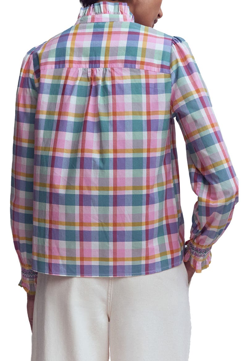 Esme Check Smock Detail Cotton Button-Up Shirt, Alternate, color, MULTI CHECK