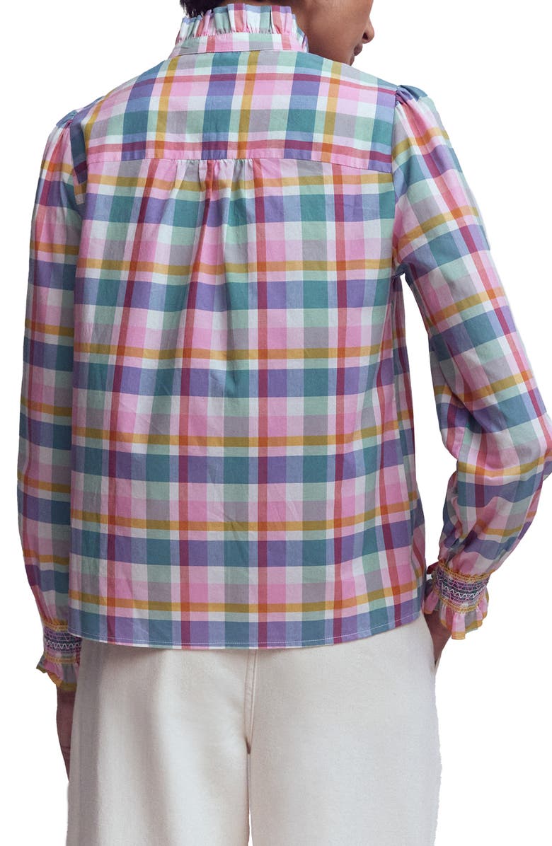 Boden Esme Check Smock Detail Cotton Button-Up Shirt, Alternate, color, Multi Check
