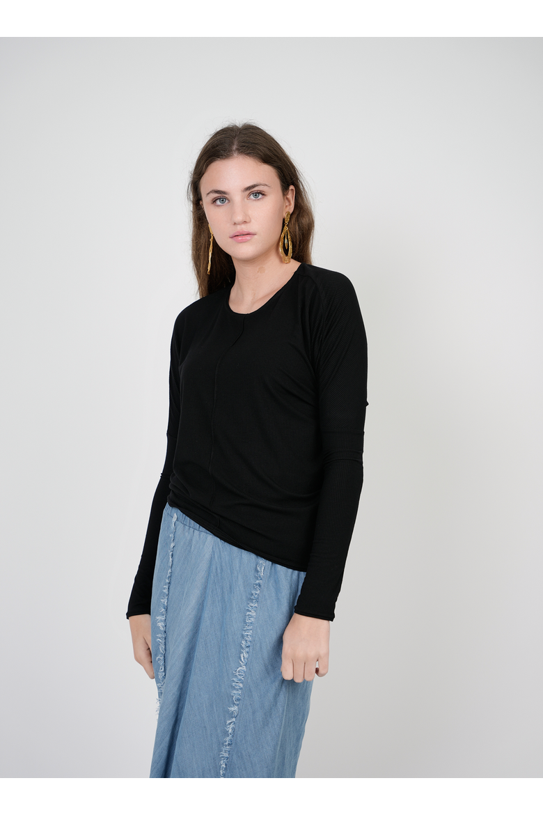 Knit Crew Neck Center Seam Dolman Sleeve Top, Alternate, color, Black