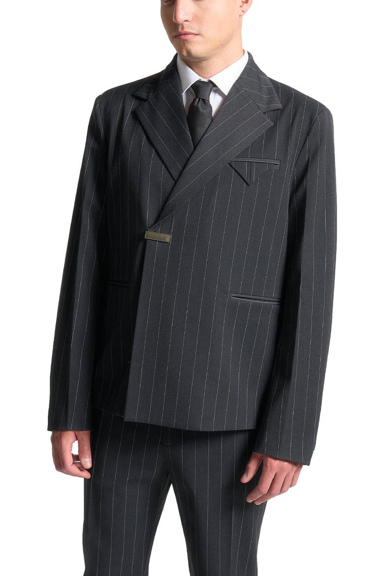 Gaston Double Breasted Pinstripe Suit Jacket, Main, color, Grey