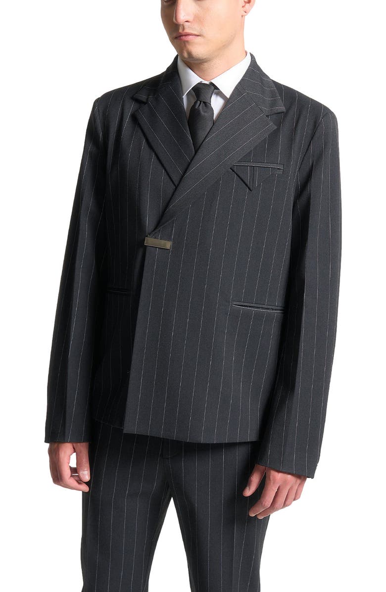 Manière De Voir Gaston Double Breasted Pinstripe Suit Jacket, Main, color, Grey