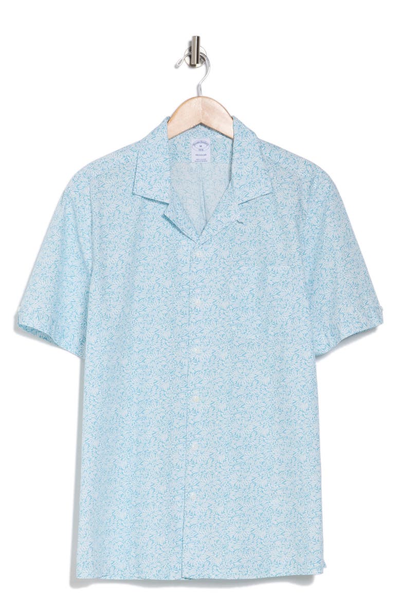 Brooks Brothers Regular Fit Cotton Poplin Camp Shirt, Alternate, color, Turquoise