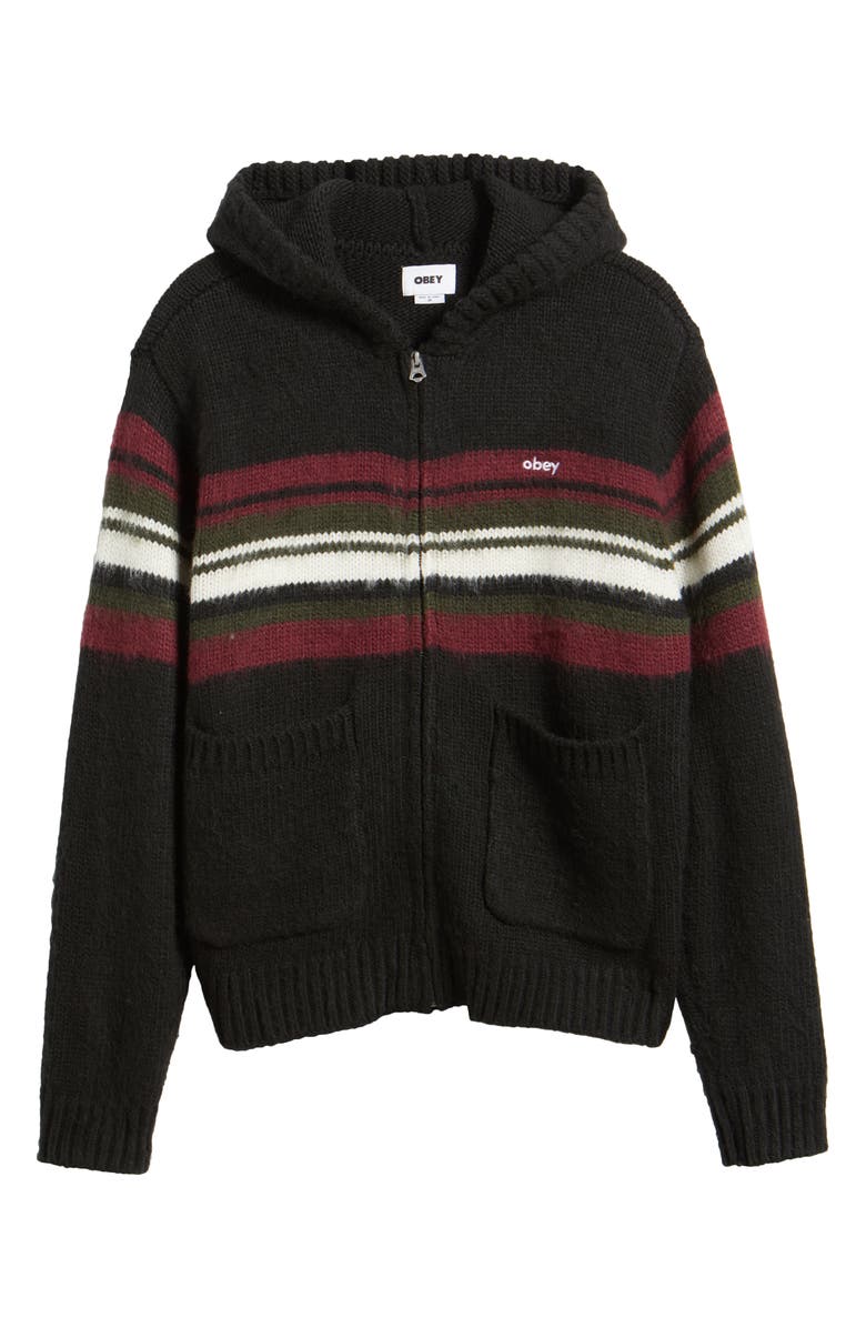 Obey Myers Chest Stripe Hooded Zip Cardigan, Alternate, color,