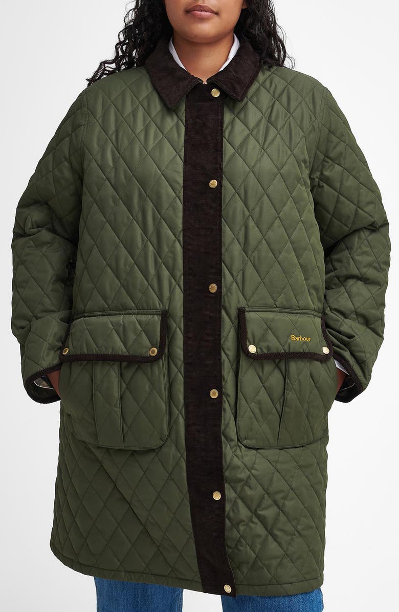 Barbour Tulip Corduroy Trim Quilted Coat, Main, color, 