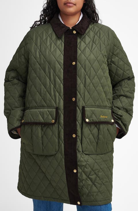 Tulip Corduroy Trim Quilted Coat (Plus)
