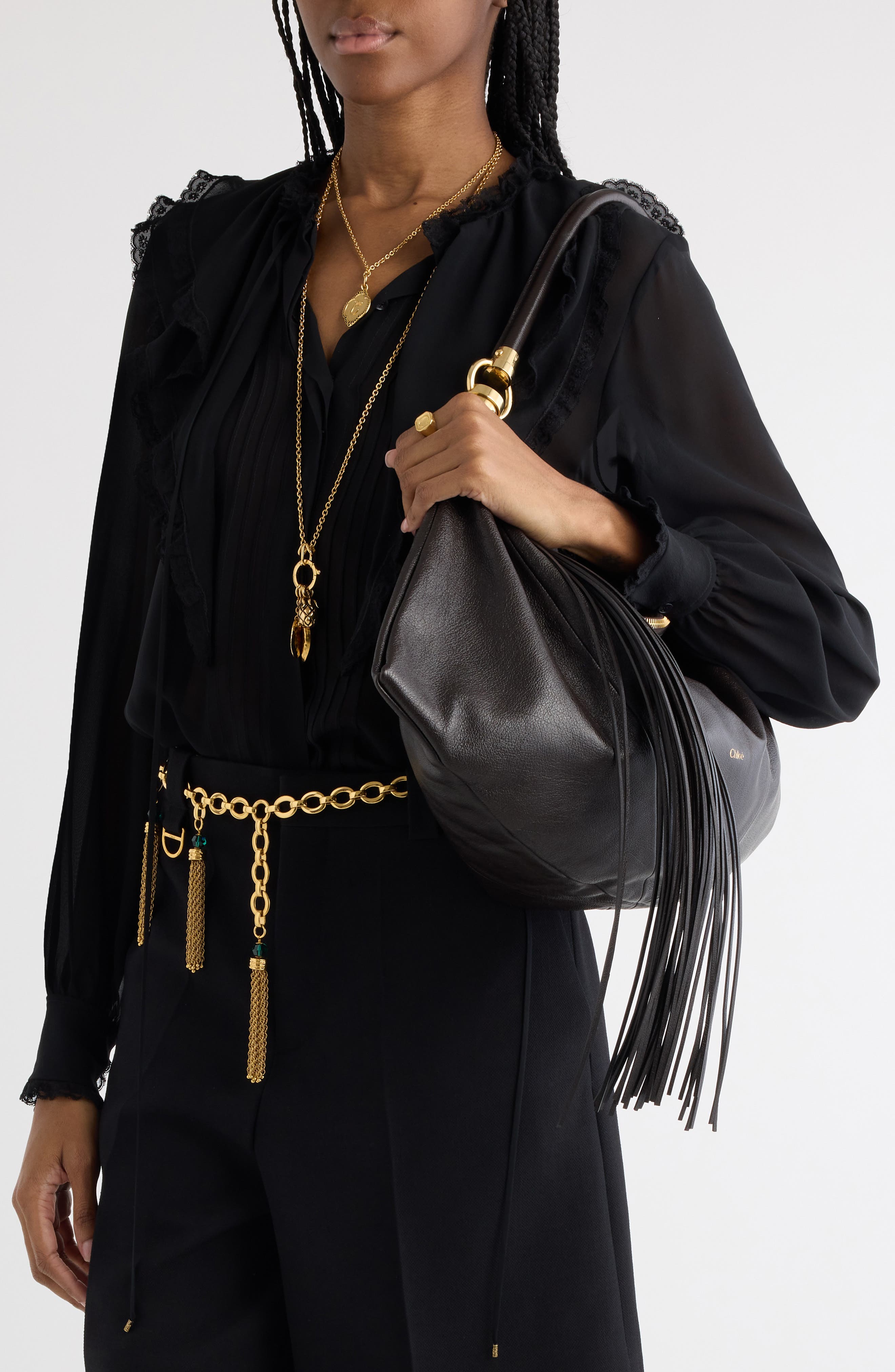 Chloé Medium Foulard Leather Hobo Bag, Alternate, color, 