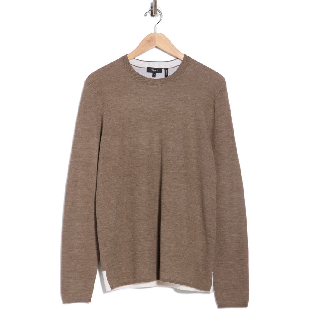 Theory Arnaud Merino Wool Crewneck Sweater In Brown
