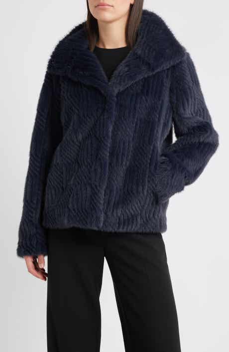 Bernardo Square Pattern Faux Fur Coat