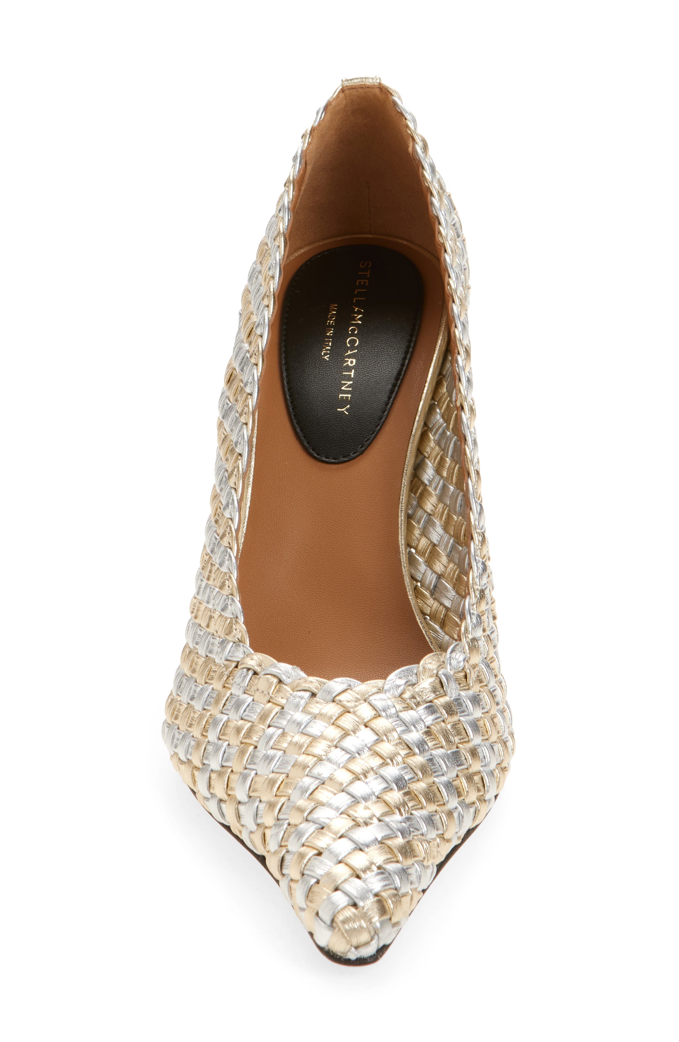 Stella McCartney Elsa Woven Pointed Toe Pump, Alternate, color, Silver/ Gold