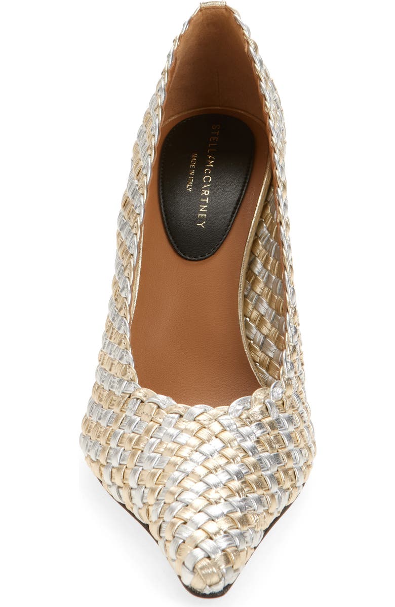 Stella McCartney Elsa Woven Pointed Toe Pump, Alternate, color, Silver/ Gold