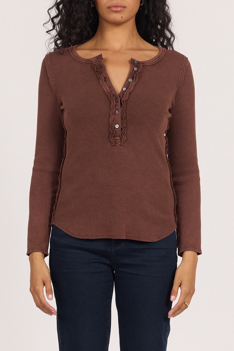 Edie Long Sleeve Placket Button Front Rib T-Shirt, Main, color, Washed Cappuccino