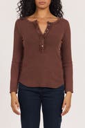Dear John Edie Long Sleeve Placket Button Front Rib T-Shirt