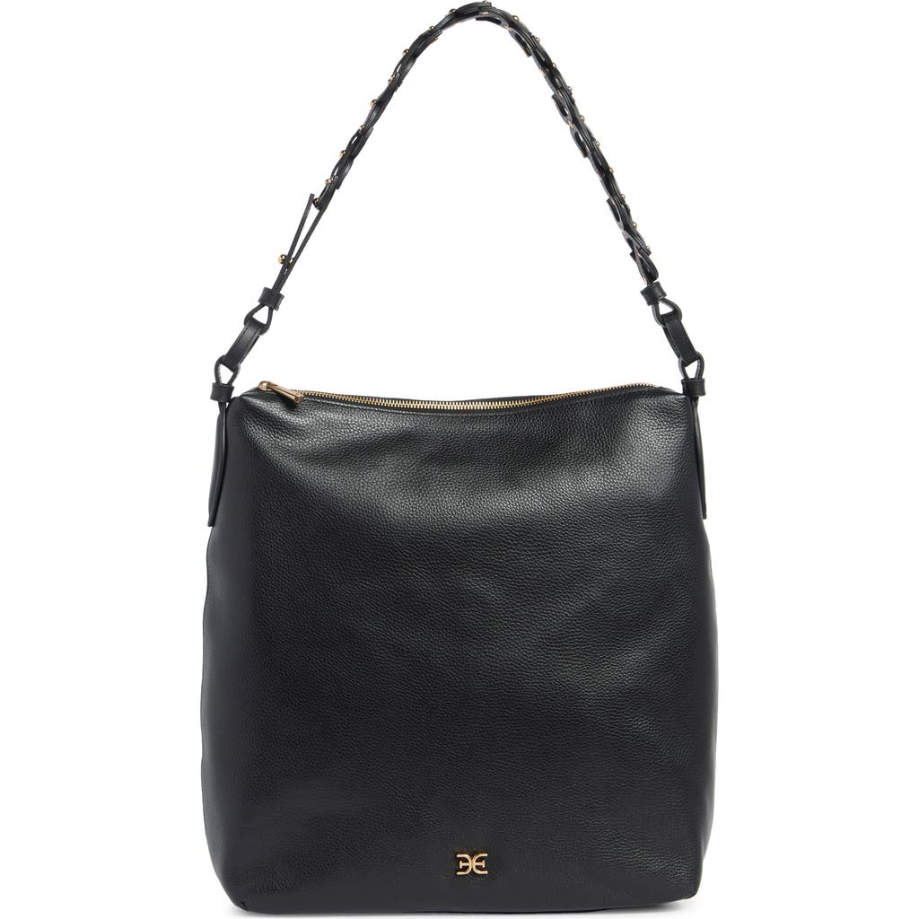 Sam Edelman Bay Chain Link Pebbled Leather Hobo Bag In Black