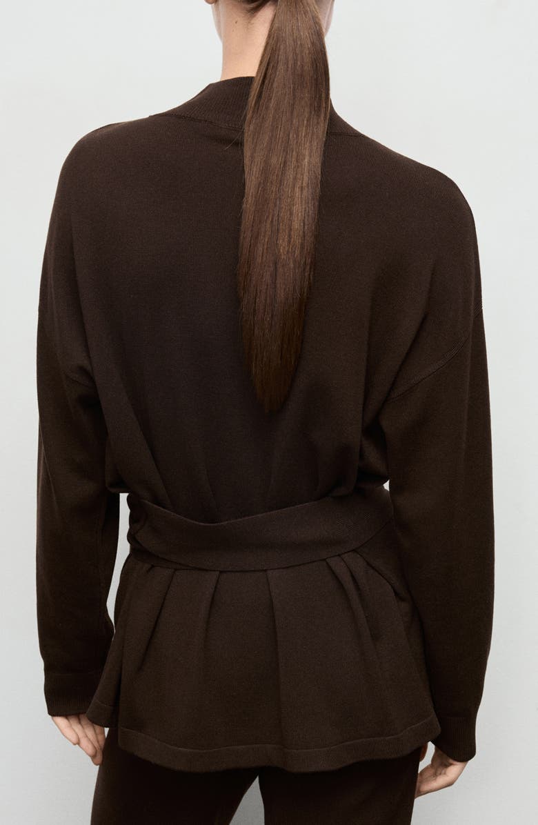 MANGO Tie Waist Mock Neck Sweater, Alternate, color, Chocolate