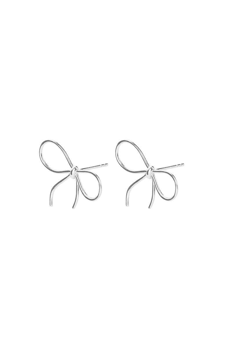 Sterling Silver 18k Gold Plated Colette Bow Earrings Dainty Gift, Main, color, Silver