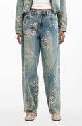 Desigual Floral Embroidery Straight Leg Jeans