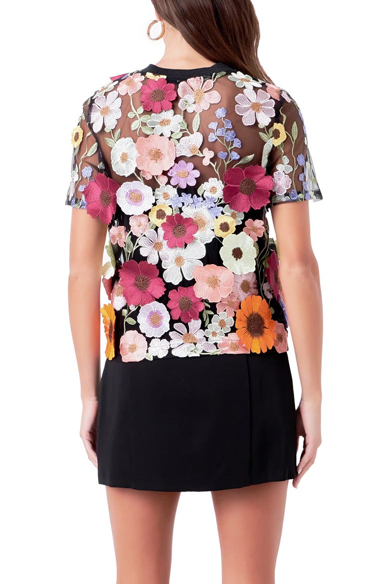 Floral Embroidered Appliqué Organza Top, Alternate, color, BLACK